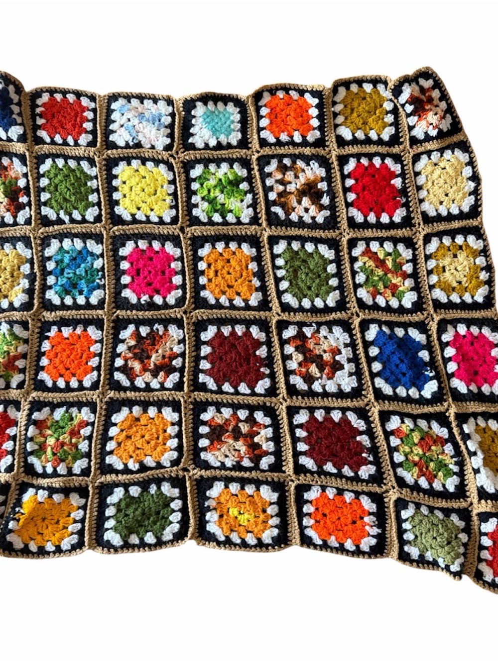 Vtg BOHO Handmade Multicolor Crochet Granny Square Throw - Picture 2 of 2